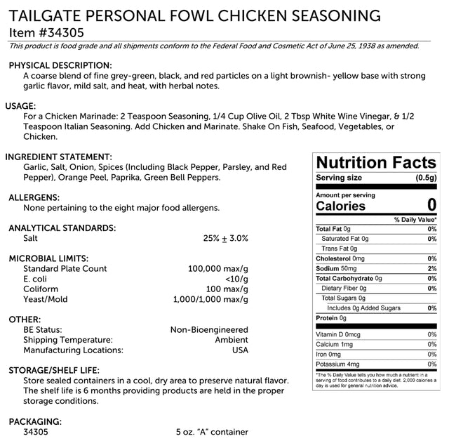 Tailgate Spices Personal Fowl Chicken Seasoning